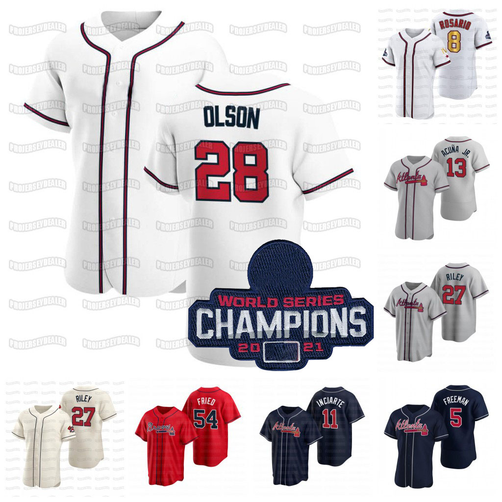 

Austin Riley 2022 Gold Program Braves Jersey Ozzie Albies Dansby Swanson Matt Olson Eddie Rosario Ronald Acuna Jr. Marcell Ozuna Kenley Jansen, 2022 gold program youth s-xl