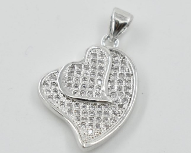 

two heart crystal micro pave cz zircon cubic zirconia beads copper Pendant making silver gold black plated findings wt3qw