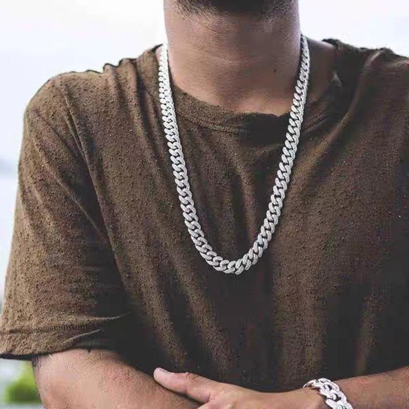 

Chains 12MM Iced Out Bling Zirconia Cuban Chain Necklace For Men Women Hip Hop Neutral Goth Gift Valorant Couple Set