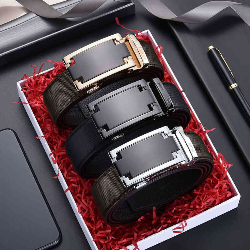 

Men's Leather Belt Head Layer Cowhide Automatic Buckle Business High-end Brand Middle-aged and Youth mens designer belts luxury for men 7 y 001, Black