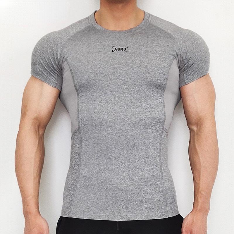 

Men's T-Shirts Summer Men T-shirt High Elastic Quick-drying Tights Round Neck Short-sleeved Men's Stitching Running Fitness Bottoming Sh, White