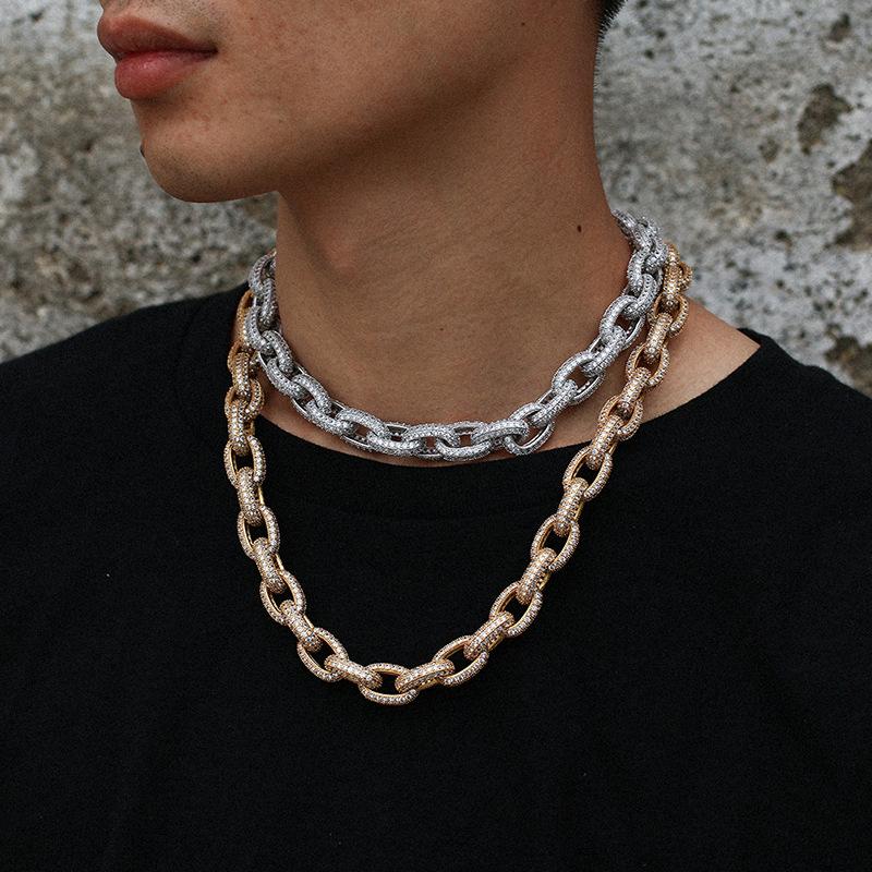 

Chains Sterling Silver 3A CZ Stone Paved Bling Iced Out 10mm O Shape Link Chain Necklace For Men Hip Hop Rapper JewelryChains