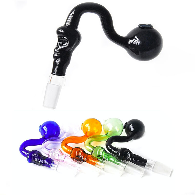 

Wholesale Colorful Curved Pyrex Oil Burner Bowl Glass Pipe Hookahs Skull Shape Bucket banger 10mm 14mm 18mm female Male Joint for water Bong