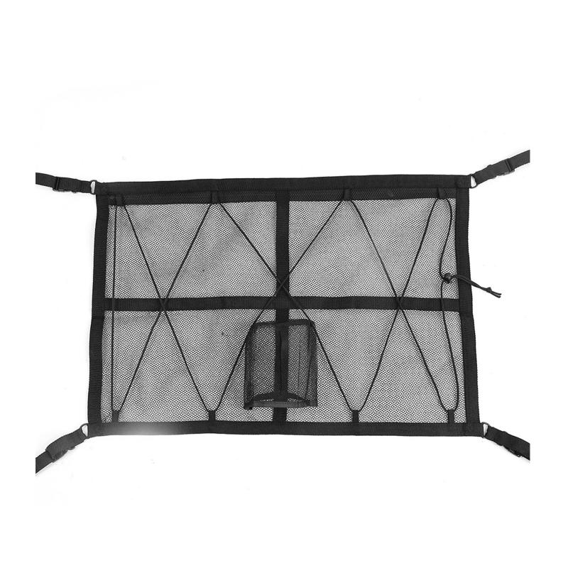 

Car Organizer Roof Storage Bag Adjustable Suspension Ceiling Cargo Net Mesh Sack Interior Double Layer Pouch Pockets With Zipper For SUV