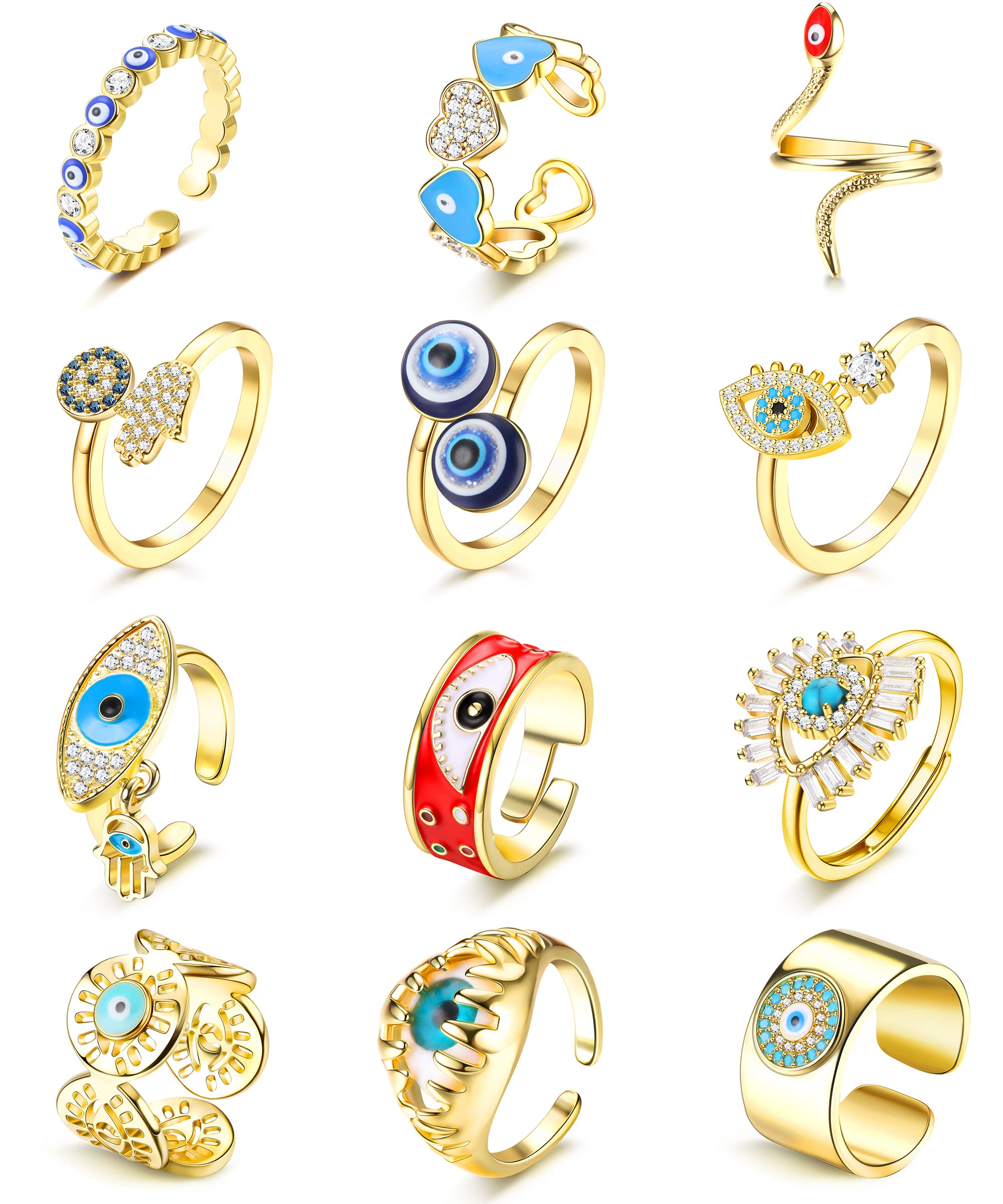 

Cluster Rings Evil Eye For Women Gold Plated Sier Aesthetic Trendy Cubic Zirconia Adjustable Open Ring Set ampuf