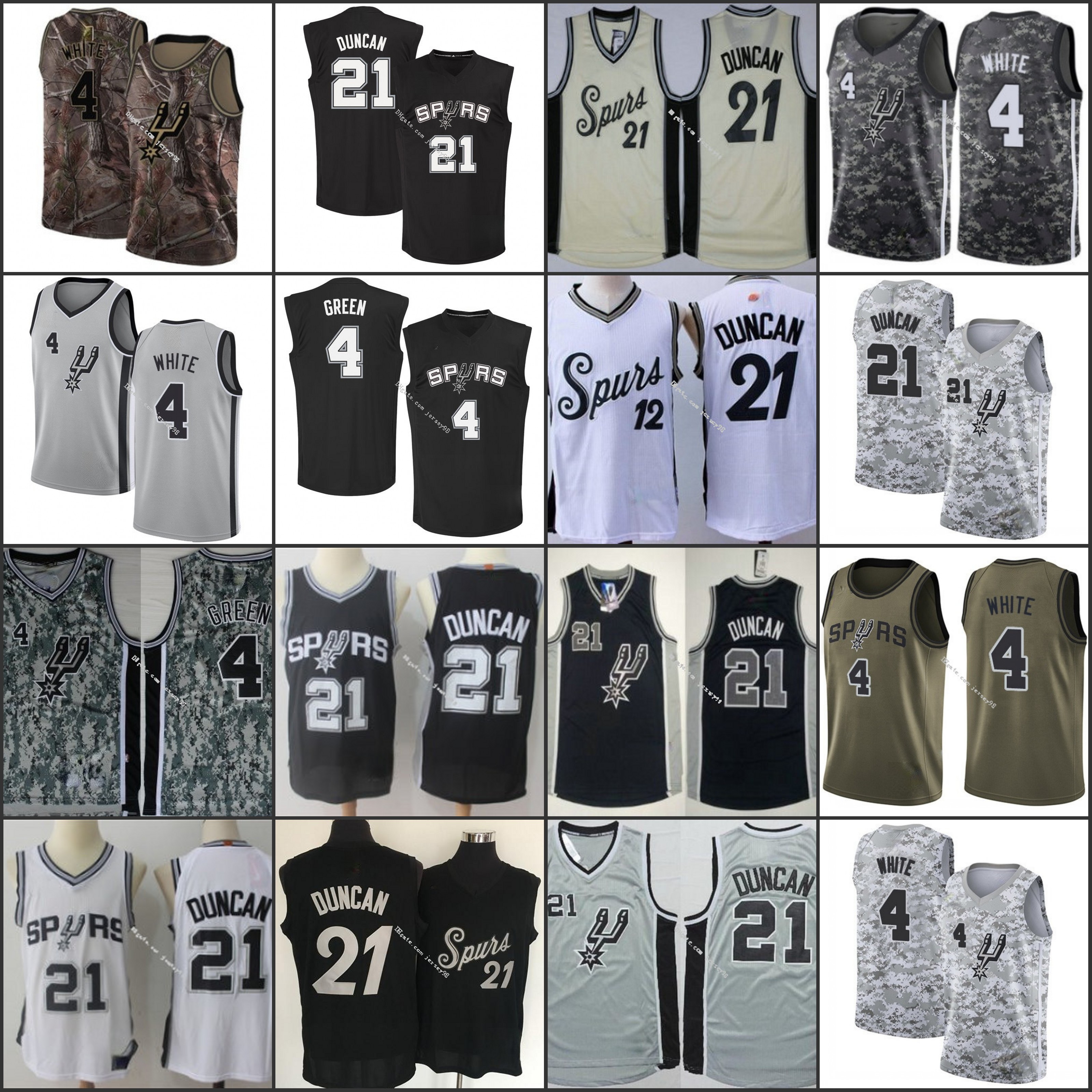 

San Antonio''Spurs''men #21''Tim Duncan #4''white Danny Green retro Basketball''Jersey, 99