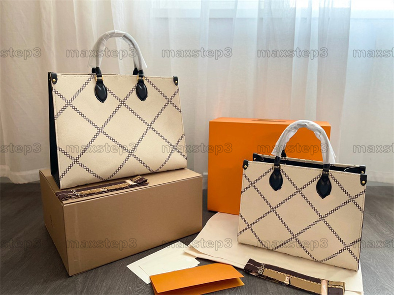 

On The Go designer Shoulder Bag Long shoulder strap Tote Bags White Black Orange Diamond pattern Luxurys designers Business Shopping ONTHEGO Handbags, 1#