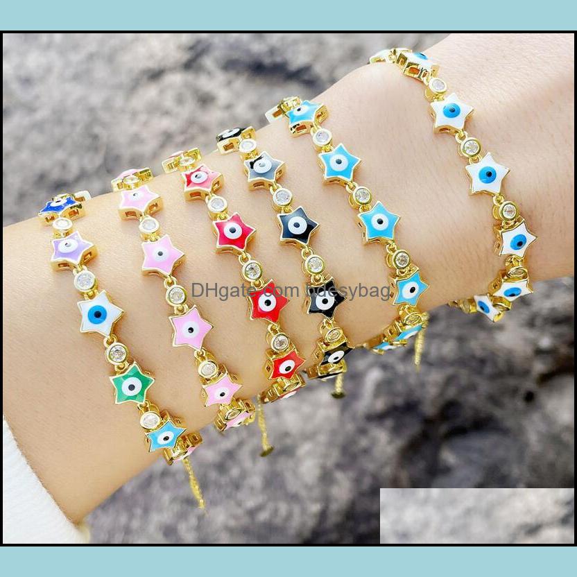 

Charm Bracelets Jewelry Fashion Gold Five-Pointed Star Eyes Bracelet Color Drop Oil Eye Stars Zircon Delivery 2021 Ampjo