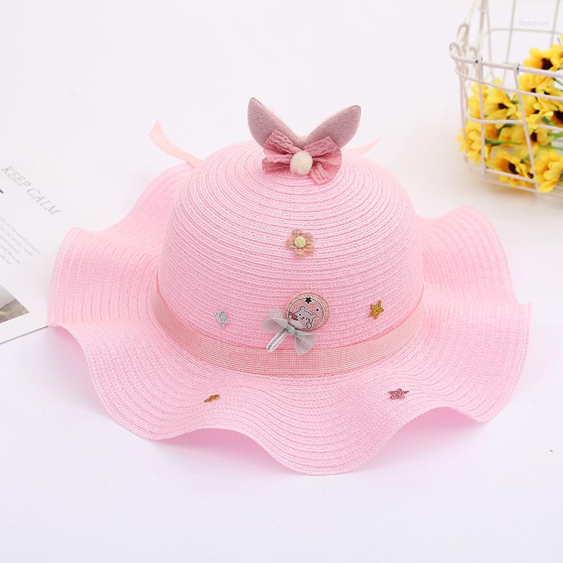 

Hats Fashion Cartoon Cute Hat Baby Straw Sun Spring And Summer Beach Children Basin Big Brim, Red