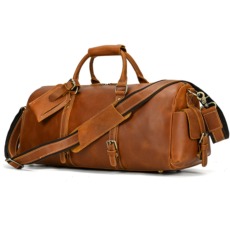 Leather travel bag Vintage Crazy Horse LeatherS luggage bag men's TravelS Shoulder BagS Messenger Handbag-image-761337196