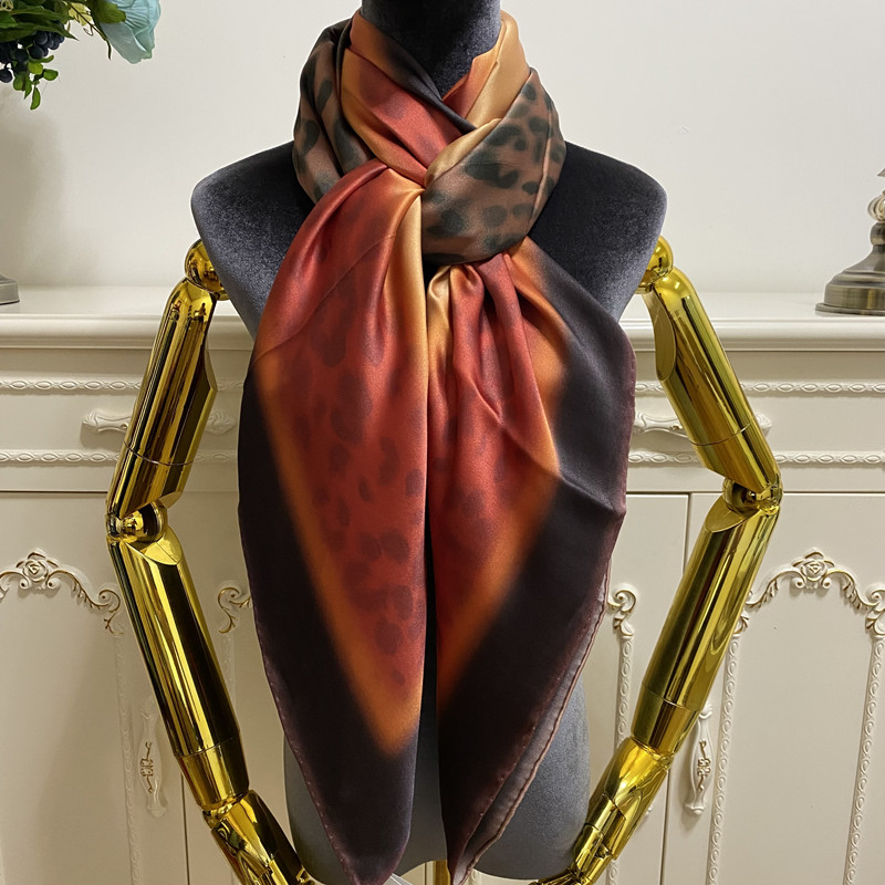 

Women's square scarf good quality 100% silk material Gradient print letter Leopard grain pattern size 130cm- 130cm