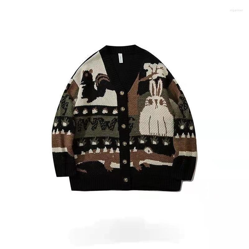 

Men's Sweaters Autumn And Winter Retro Cartoon Jacquard Cardigan Sweater Loose Casual Men Tide Brand Knit Jacket CardiganMen's Olga22