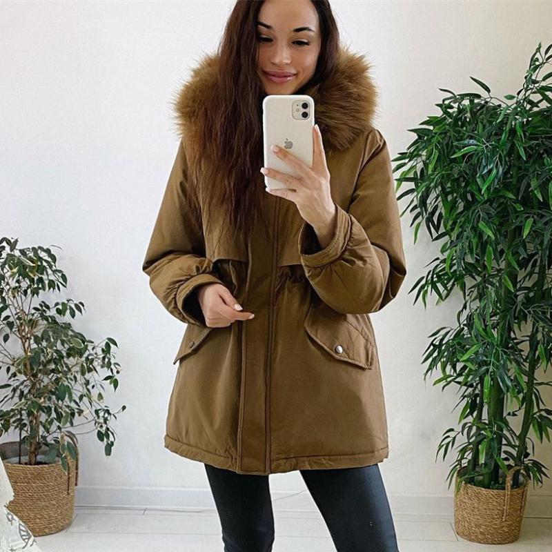 

Women's Trench Coats Ladies Plus Velvet Thick Hooded Parka Women Jacket Big Fur Collar Outerwear Autumn Winter Coat Female Clothes, Black