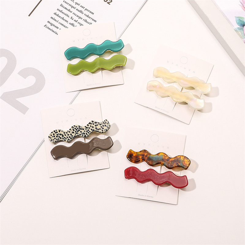 

Yamog Women Acetic Acid Wave Shaped 2 Sets Hair Clamps Lady Mixed Color Ponytail Bang Hair Clips European Medium Size Headdress Water Ripple Scrunchies Hairpins