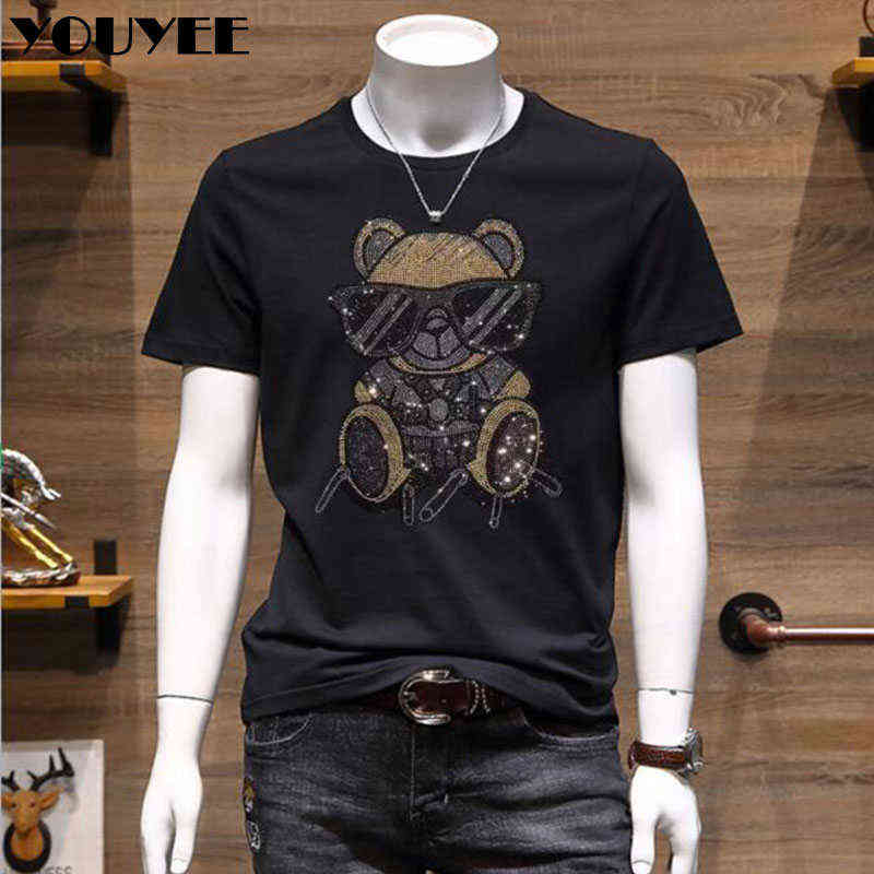Summer Rhinestone T-shirt Men's 2022 Latest Style Cotton Round Neck Young Vitality Handsome Multi-color Male Top Man Clothing 4x L260526-image-773892946