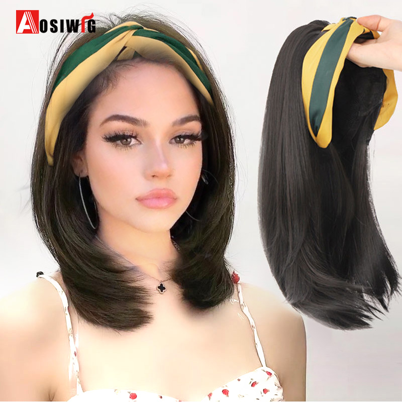 Costume Accessories AOSI Long Headband Synthetic Half Wig Lolita Straight Natural Hair Bangs Clip In Hair Extensions Fake Hairpiece For Wome-image-772760796