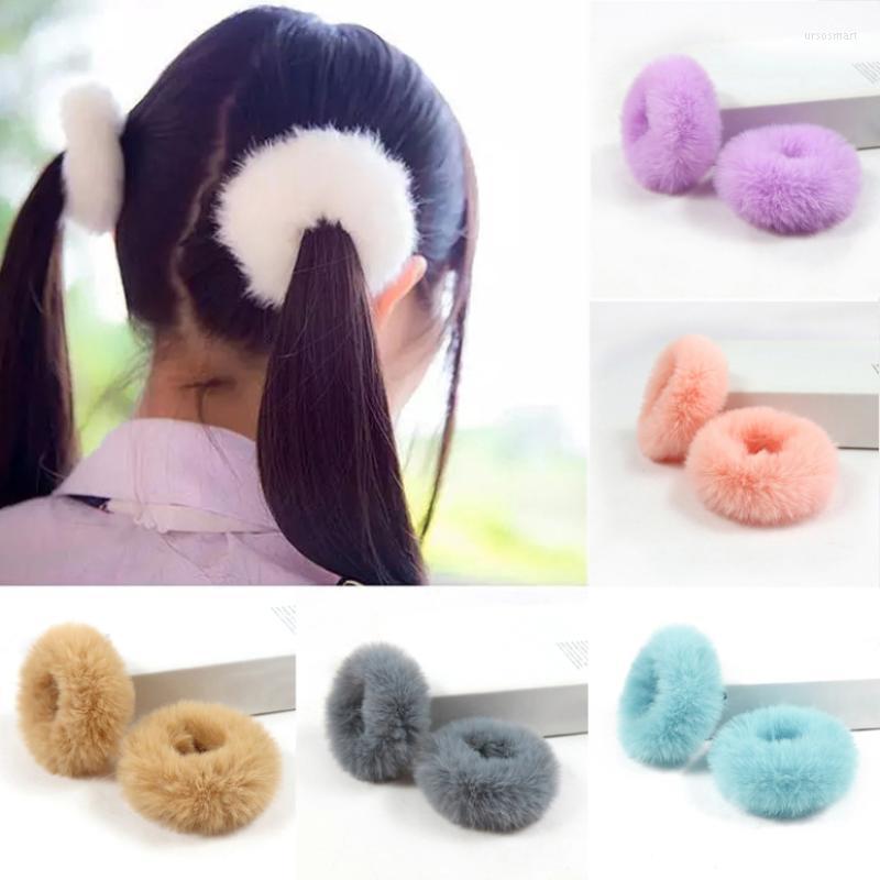 

Hair Accessories A Pair Scrunchies Kids Soft Imitation Fur Cute Elastic Band For Girls Plush Loop Tie Headrope Child