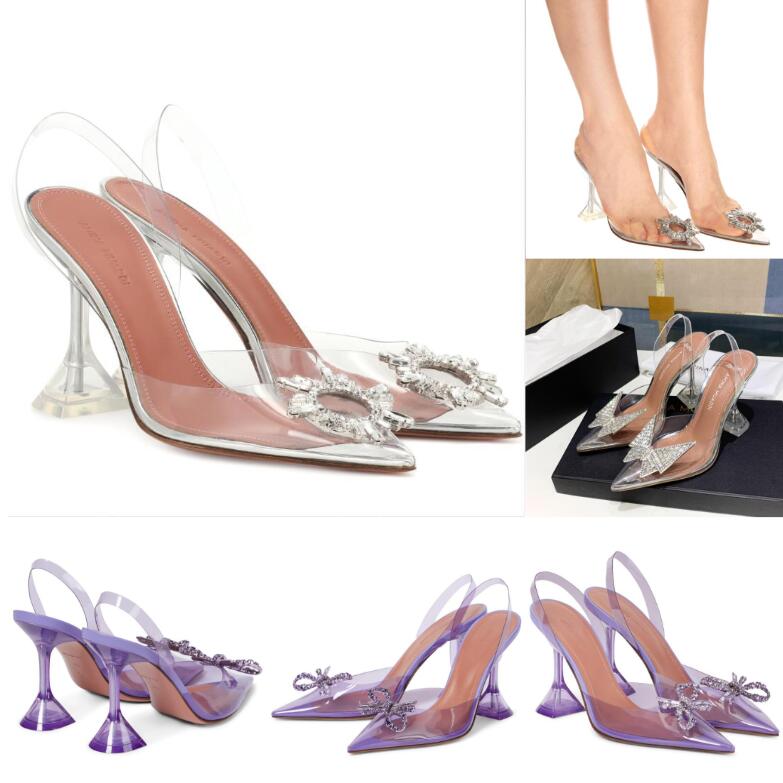 

Luxury Designer sandals New Season Amina Muaddi Clear New Begum Glass Pvc Crystal Transparent Slingback Sandal Heel Pumps 105mm Amina Muaddi Shoes, Only a shoe box