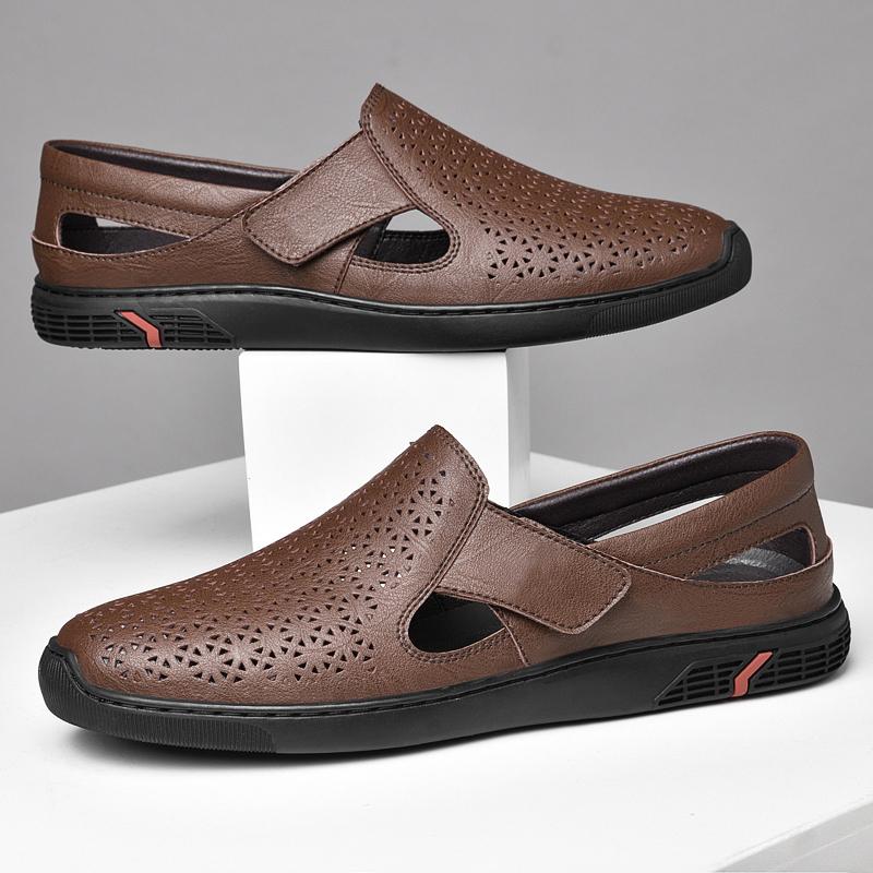 

Sandals Genuine Leather Mens Summer Shoes 2022Fashion Breathable Soft Beach High Quality Comfortable Men Driving FlatsSandals, Black