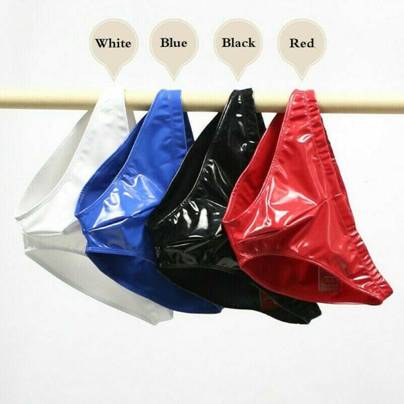 

Underpants Men Sexy Slink Glossy PU Bikini Leather Fashion Tight Breathable Stretchable Bomb Anti-Glare, Grey
