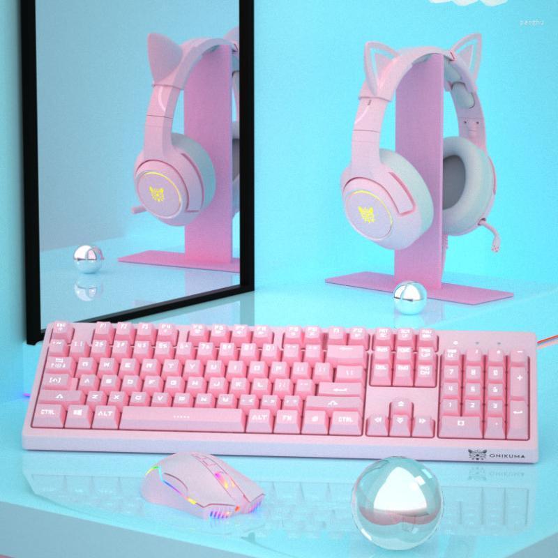 

Keyboard Mouse Combos Pink E-sports Wired Headphones Three Sets Of Computer Peripherals Lovely Girl's Heart Can Be Given As A GiftKeyboa