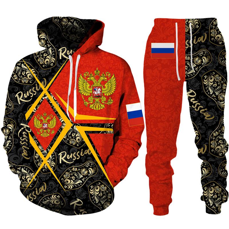 

Men' Tracksuits Russian Flag Printed Hoodie/Jacket Pants Suit Men Women Streetwear Zipper Sweatshirts Set Funny Russia National Emblem Trac, Pants-2