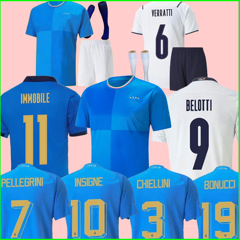 Italia 2022 2023 Maillots de football insigne de maison Bonucci Jorginho Verratti Chiesa Barella Spinazzola Finales Chiellini Men Kids Kit Footba