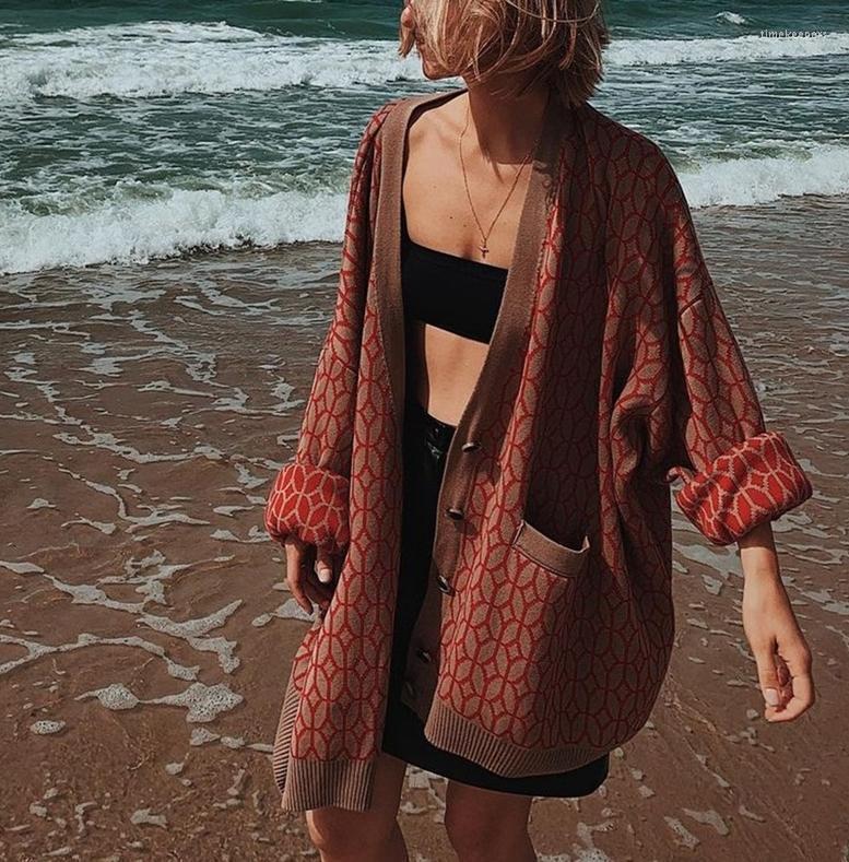 

Women' Knits & Tees Women Loose Cardigan Sweater Chic Geometric Pattern Casual Style Spring ClothingWomen' Time22, Blue