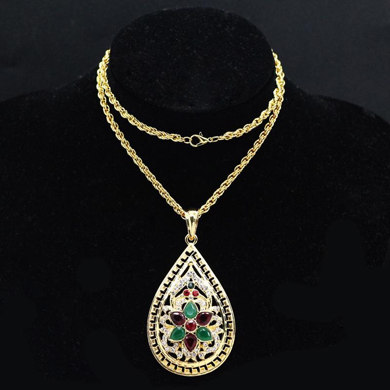 

Pendant Necklaces Moroccan Metal Crystal Necklace Hollow Flower Brand Design Style Water Drop Shape Women's Wedding Party JewelryPendant