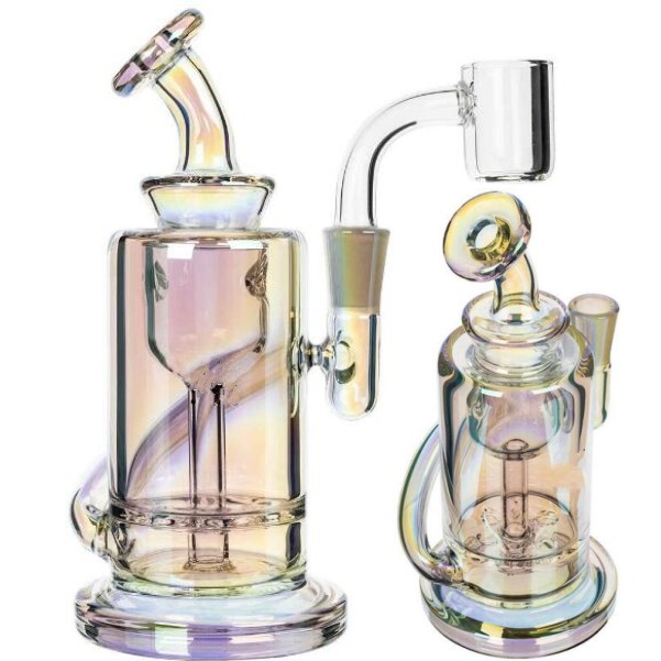 

blue Straight Triangle Pot Smoking Bongs Hookahs with Recycler swirly dab rig 10MM Joint Glass Bongs palm size bubbler