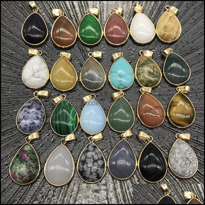 

Pendant Necklaces Reiki Healing Jewelry Water Drop Natural Stone Quartz Lapis Opal Pink Crystal Pendants Diy Earrings Wome Carshop2006 Dhncg