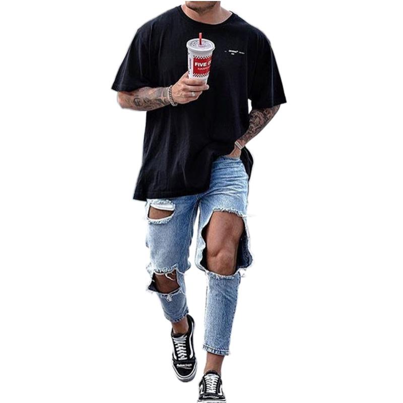 

Men' Jeans Loose Ripped Men Male Skinny Trousers High Quality Cozy All Match Students Daily Casual Streetwear Hole Denim PantsMen, Light blue