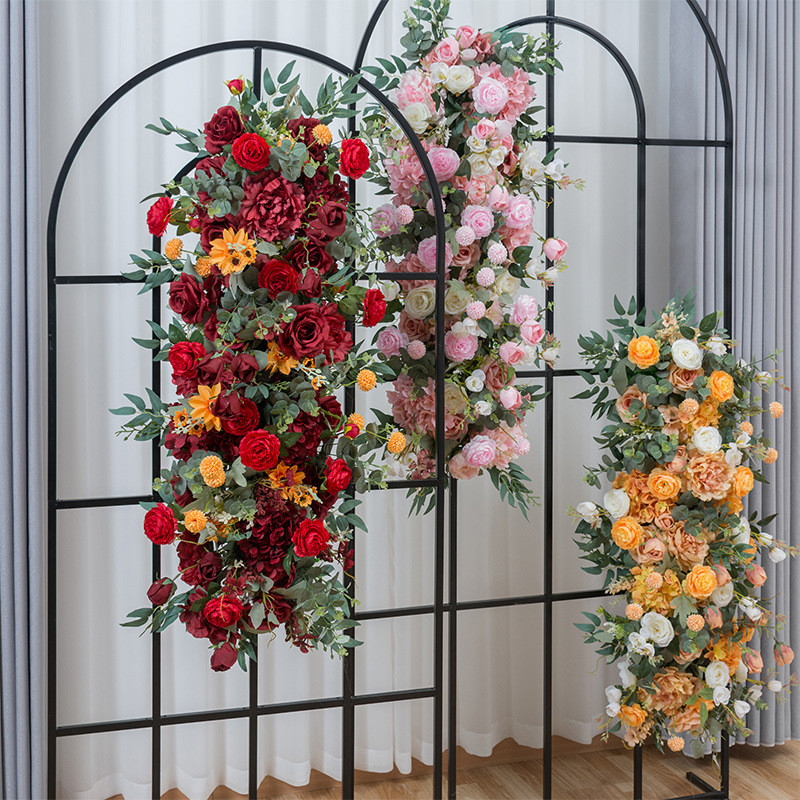 

Party Celebration Wedding Decor Backdrop Road Lead Flower Row Artificial Flower Arrangement Rose Peony Leaf Table Floral