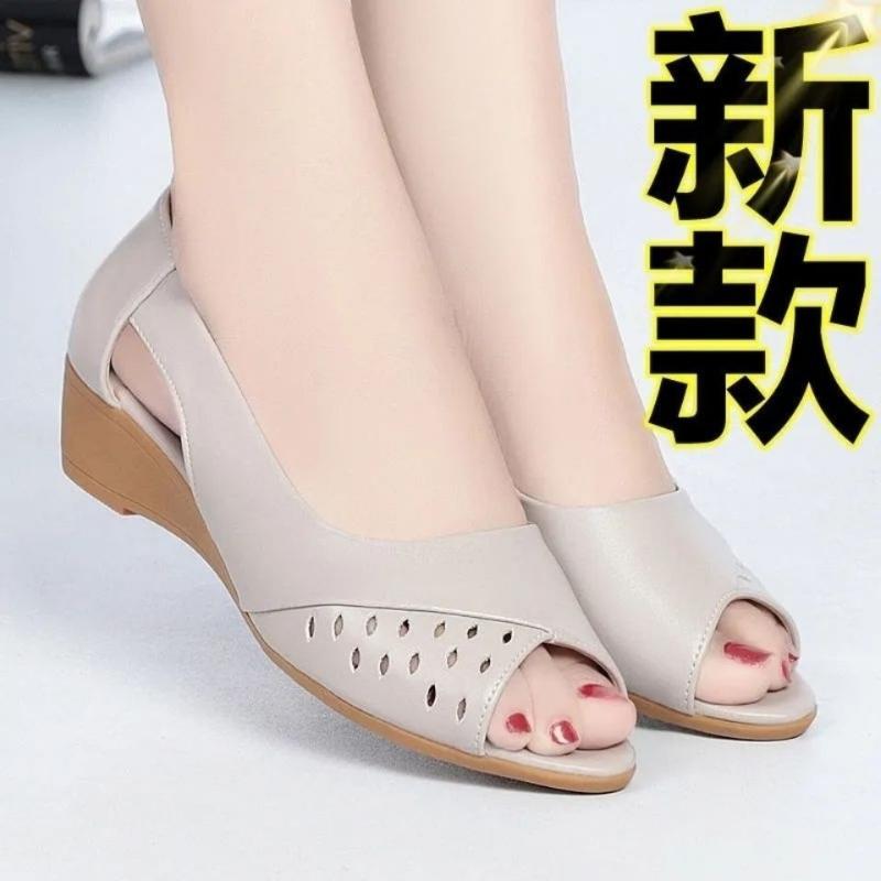 

Sandals Shoes Women Slippers Leather Women's Summer 2022 Heel Sandales Femmes, Black