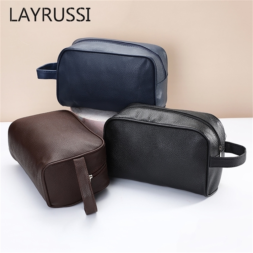 

LAYRUSSI PU Leather Cosmetic Bag Portable Women Makeup Bag Men Travel Toiletries Organizer Waterproof Handbags Female Pouch Bag 220615, Blue
