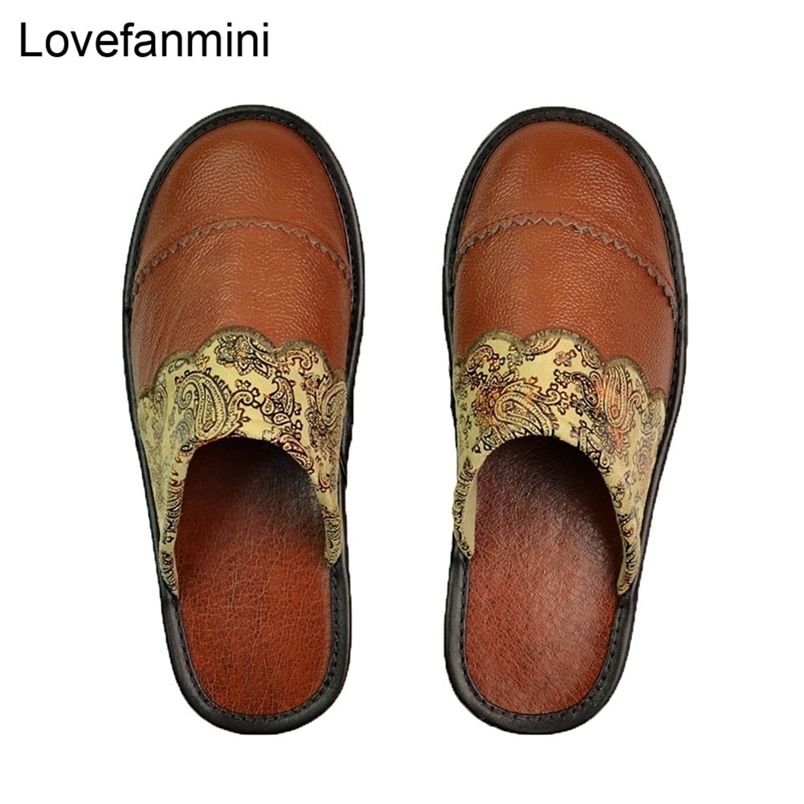 

Genuine Cow Leather slippers couple indoor non-slip men women home fashion casual single shoes PVC soft soles spring summer 512 220429, 512nk red