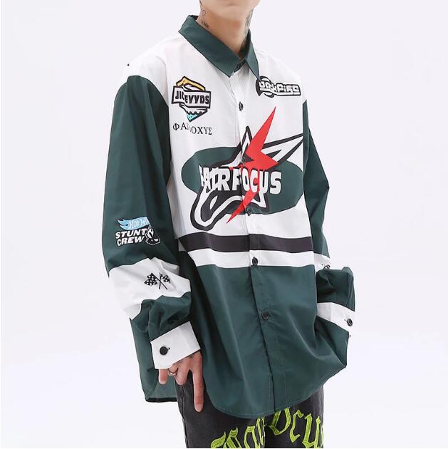 

Autumn Patchwork Letter Graffiti Men's Long Sleeve Shirts High Street Loose Tops