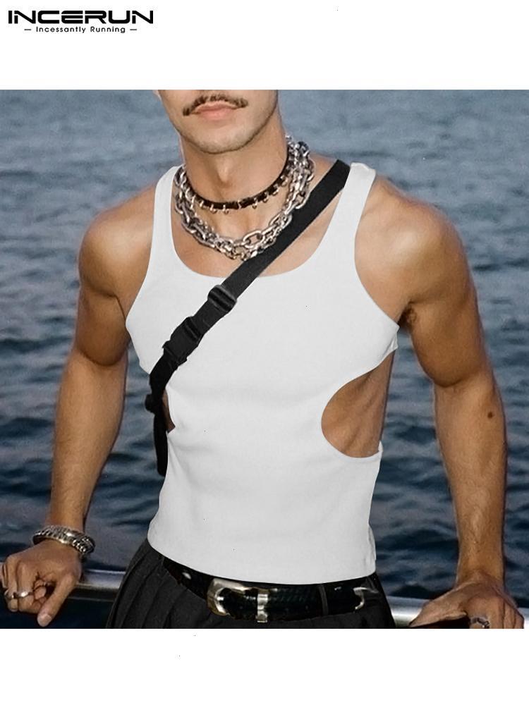 

Tops Casual All-match Simple Mens Sleeveless Vests Hollow Out Solid Fashion Waistcoat Male Leisure Tank -5xl, Black