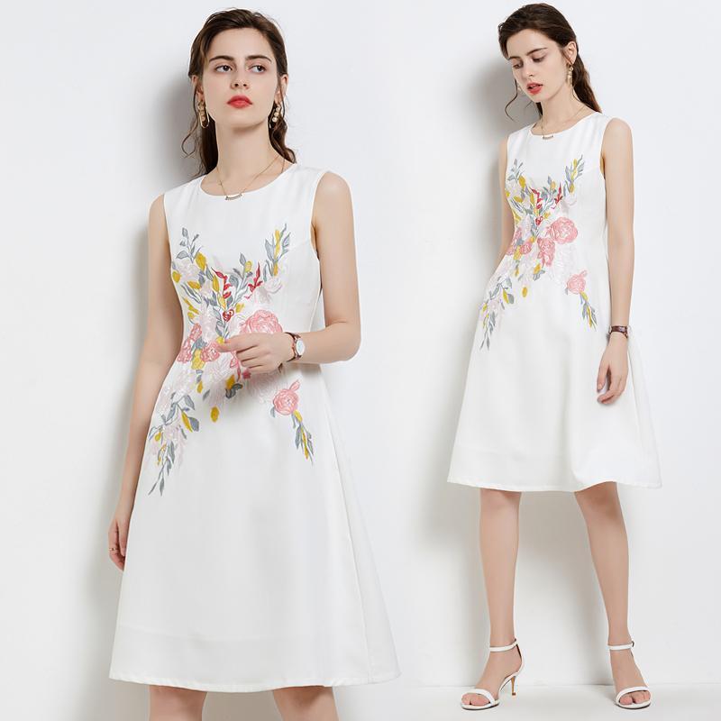 

Casual Dresses Runway Designer High Quality Summer Party Embroidery Dress Sexy Beach Women'S Fashion Vintage Chic Girls Vest, White