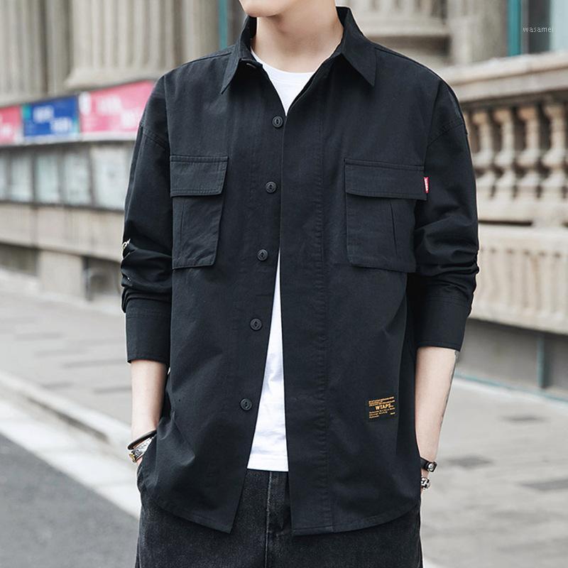 

Men's Long-sleeve Plus Size Korean Handsome White Shirt Student All-match Tooling Cotton Spring Jacket Male -4XL Casual Shirts, Beige