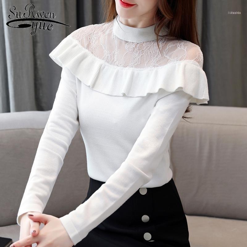 

Women' Blouses & Shirts Autumn Solid O-neck Long Sleeve Tops Blusas Mujer De Moda 2022 Fashion Ruffle White Black Spliced Female Blouse 712