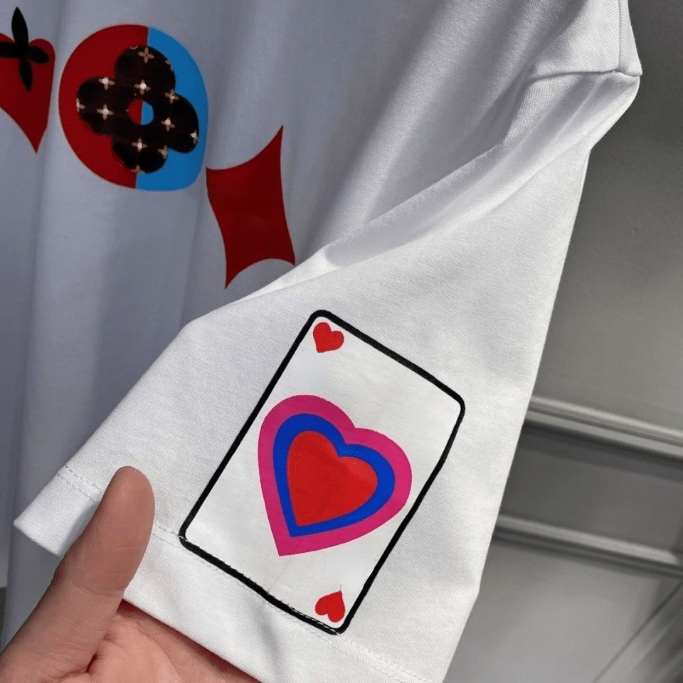 

Hot-selling high-end tide brand L men's t shirt summer printing round neck short-sleeved cotton playing cards love high-quality men's and women's loose pullovers, White