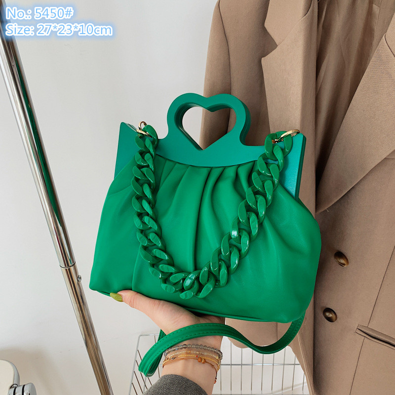 

Wholesale factory ladies shoulder bags elegant solid color leather cloud bag personality super chain decorative fashion handbag Joker wooden edge handbags, Red-5450#
