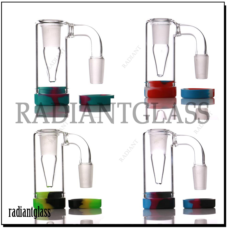 

14mm Glass 45&90 degree Ash Catcher Hookah Accessories With Colorful Silicone Container Reclaimer Male Female Ashcatcher For Bong Dab Rig Quartz Banger In Stock