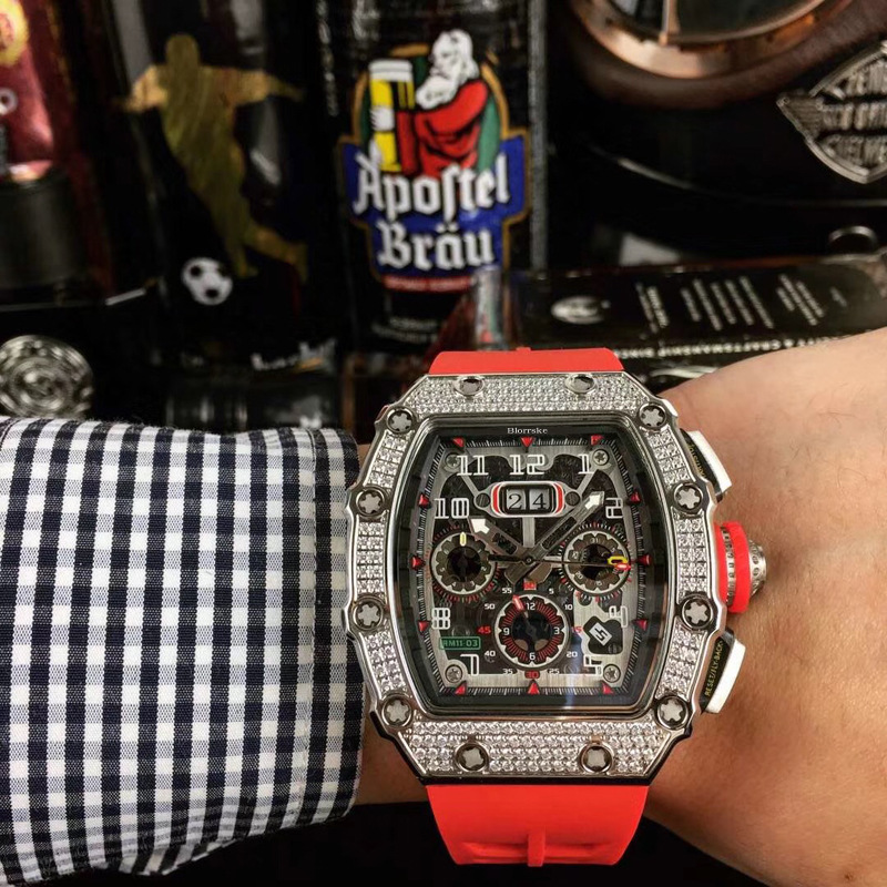 

Silver Luxury Quartz Watch Men Diamond Stainless Steel Watches Male Arabic Dial Business Tonneau Clock Relogio Masculino Hombre, 609398556782-4