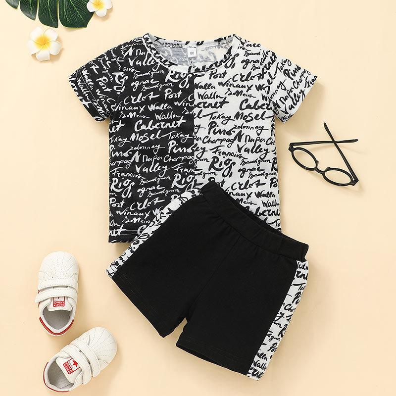 

Clothing Sets 2022 Summer Children Short Sleeve O Neck Letter T-shirt Black Shorts 2Pcs Roupa Infantil Menina Clothes 18M-6T, White