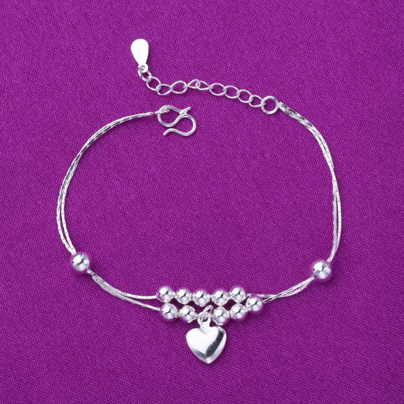 

Charm Bracelets Silver Color Link Chain Big Heart Anklet For Women Party Wedding Jewelry A179Charm
