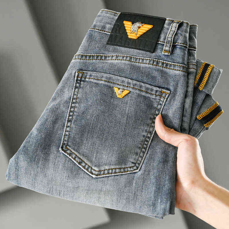 Jeans de printemps pour hommes, Version coréenne, taille moyenne, petit pied, coupe Slim, léger, extravagant, en coton élastique, pantalon polyva
