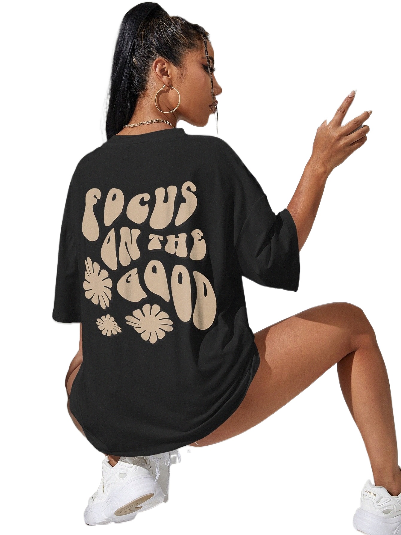 slogan Graphic Drop Shoulder Tee 14JC#-image-789599878