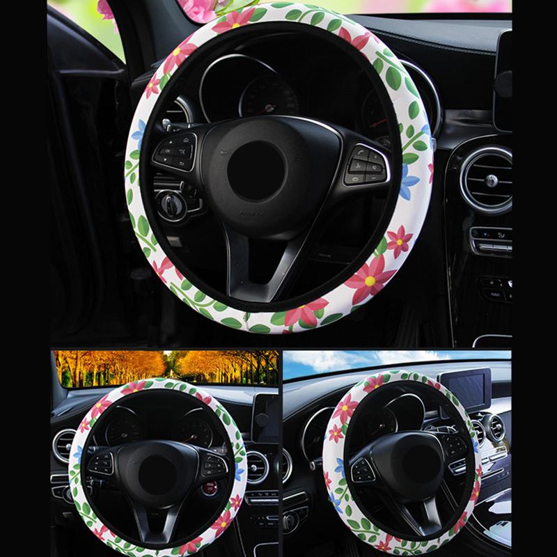 

Steering Wheel Covers Car Cover Flower Printed Accessory For Case Without Inner RingSteering